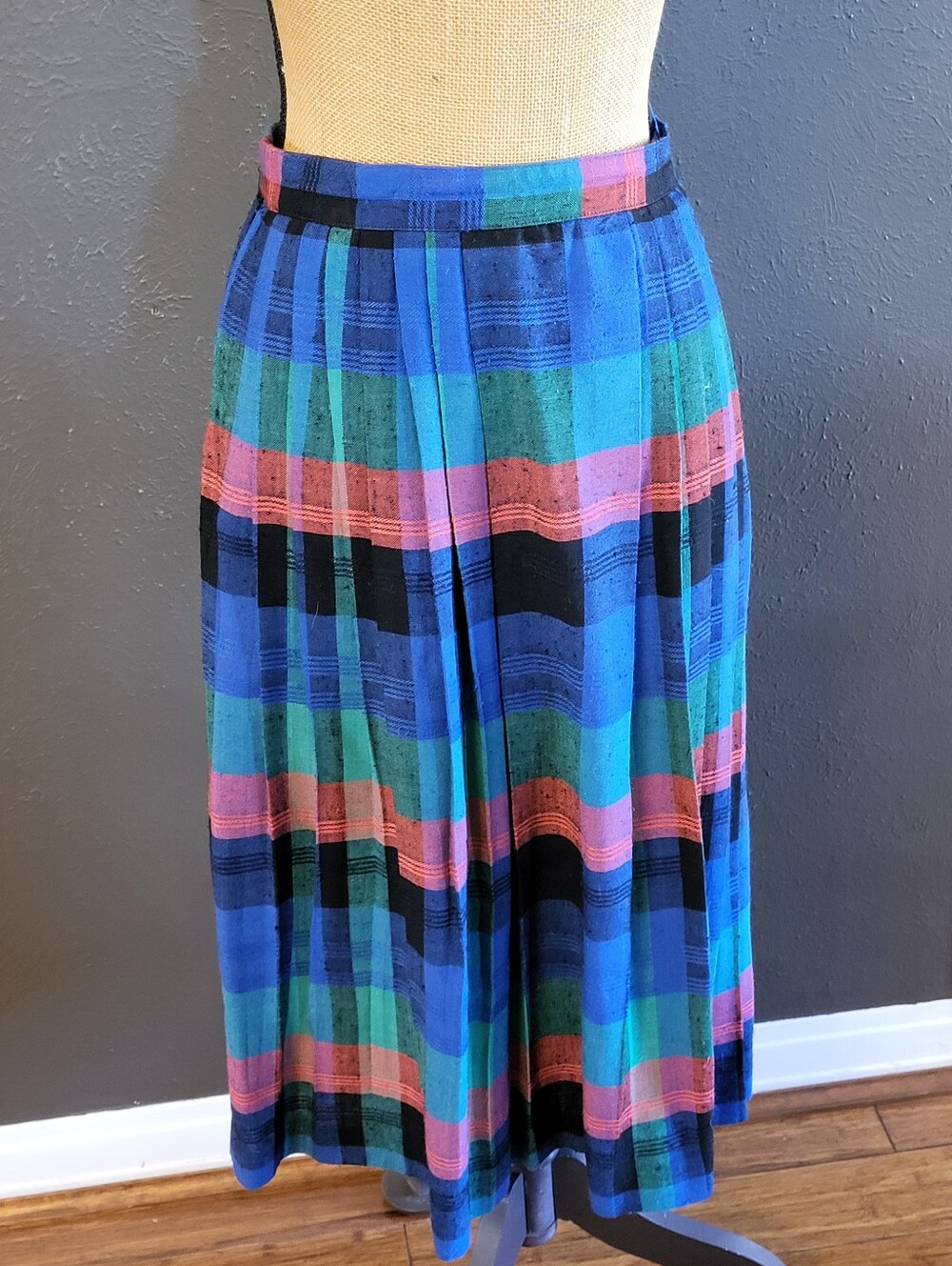 JG Collection By Joyce Vtg 80s Polyester Plaid Pleated Skirt Size 8 Union Tag